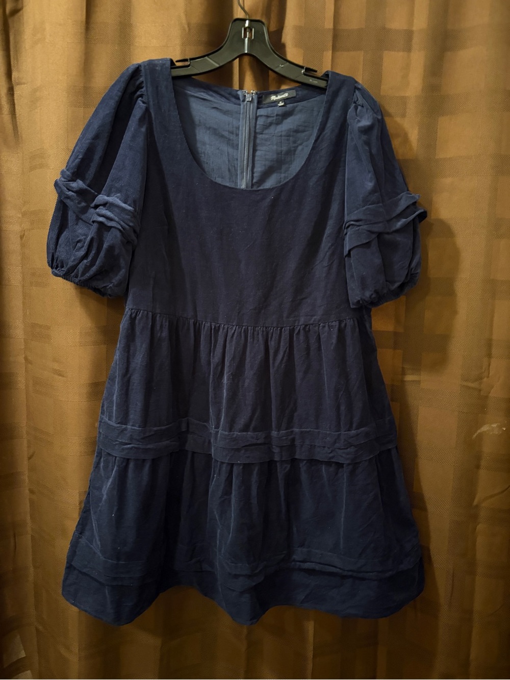 Madewell Corduroy Tiered Mini Dress U-Neck Deep Indigo Blue Women Medium - Picture 5 of 8